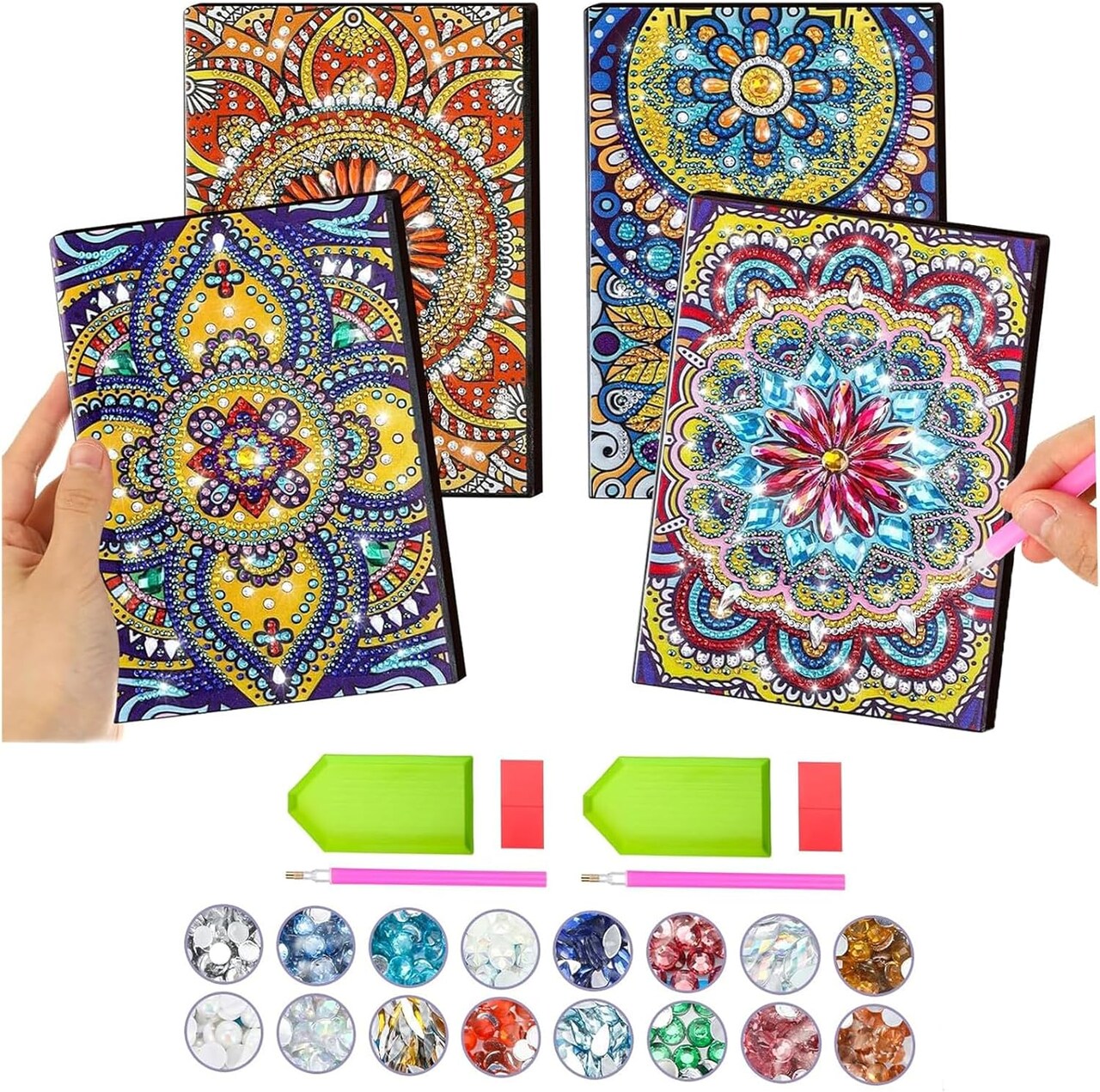 Diamond Art Kits for Adults & Teens 4 Pcs Diamond Painting Journals Notebooks 5D DIY Creative Journal Gem Dots Art Crafts Gift for Women Men Friends Graduation Birthday Relax Hobby